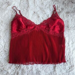 Vintage Frederick's of Hollywood Sheer Red Pleated Satin Bust Tank/Lingerie